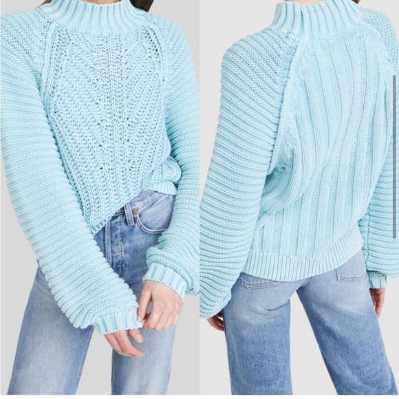 Free People Sweaters - FREE PEOPLE Sweetheart Mock Neck Sweater In Ocean Pearl